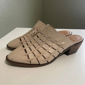 Crevo Women's Luella Mule Leather Block Heel Bone Slip-On 8.5